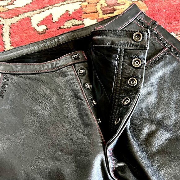 Men's Black Leather Pants, 32" Waist Vintage Handmade - Picture 5 of 5